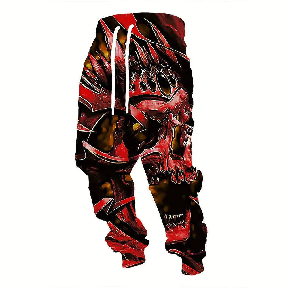 Men'S Loose Casual Pocket Drawstring Sweatpants Winter New Thick Warm Fashion Skull And Sickle Print Pants Men'S Tracksuit Pants