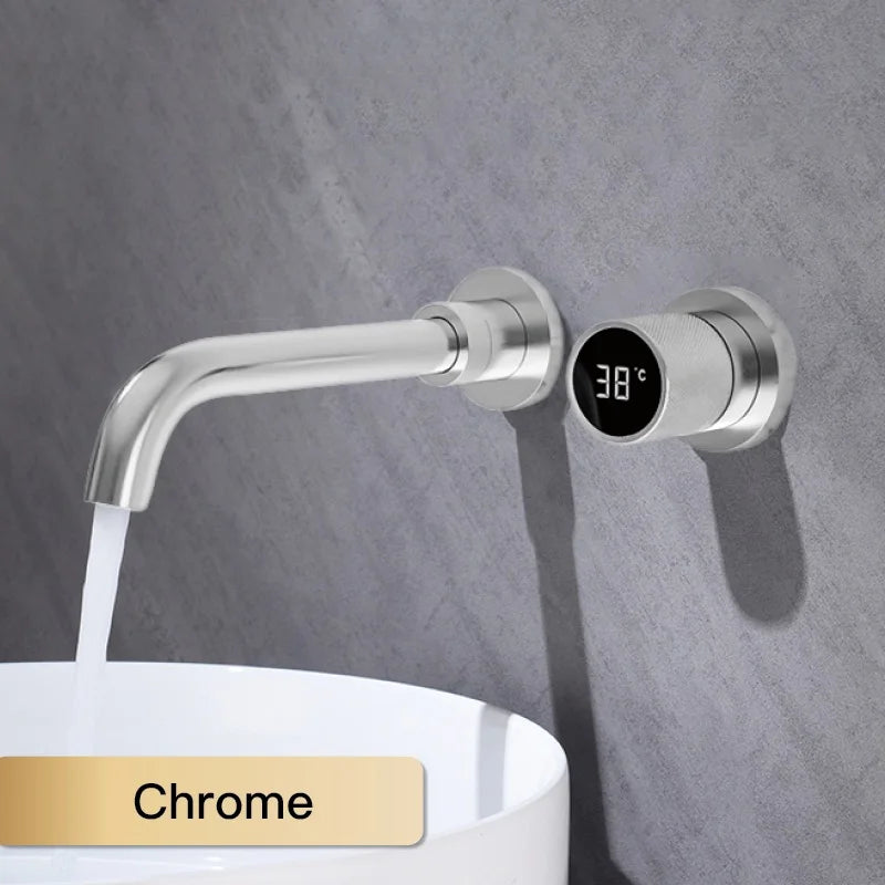 Black brass bathroom faucet Hidden intelligent digital display design Single handle 2 hole Cold & Hot dual-control basin faucet