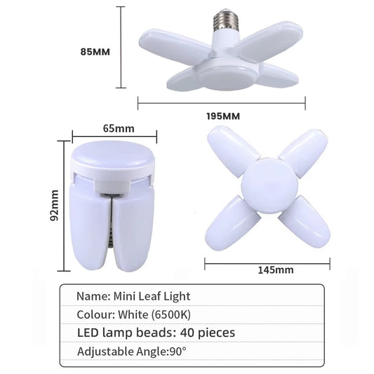 E27 Fan Shape Foldable LED Bulb AC220V/110V Deformation for Home Ceiling Lights Warehouse and Garage White Leaf Light 6500K