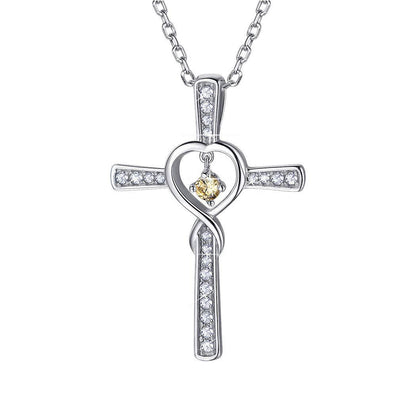 Infinity Love God We Trust Christian Cross Birthstone Crystal Pendant Necklace Colour Gems Zircon Heart Necklace Women Jewelry