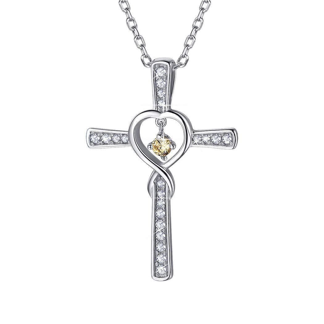 Infinity Love God We Trust Christian Cross Birthstone Crystal Pendant Necklace Colour Gems Zircon Heart Necklace Women Jewelry