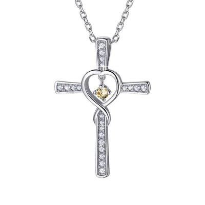 Infinity Love God We Trust Christian Cross Birthstone Crystal Pendant Necklace Colour Gems Zircon Heart Necklace Women Jewelry