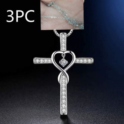 Infinity Love God We Trust Christian Cross Birthstone Crystal Pendant Necklace Colour Gems Zircon Heart Necklace Women Jewelry