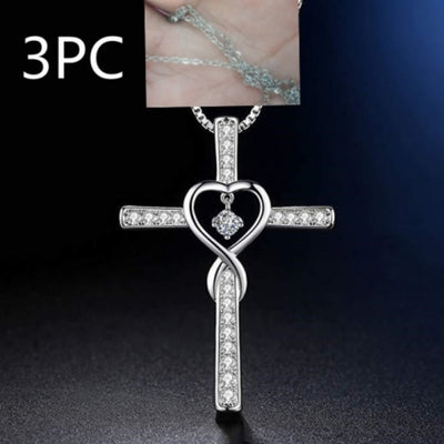 Infinity Love God We Trust Christian Cross Birthstone Crystal Pendant Necklace Colour Gems Zircon Heart Necklace Women Jewelry