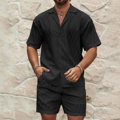 Men Tracksuits Summer Fashion Solid Loose Casual Two Pieces Lapel Button Shirt Shorts Beach Holiday All-match Outfits Male