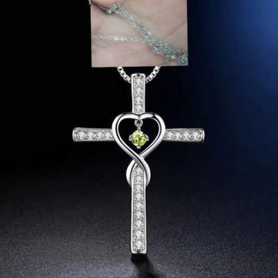 Infinity Love God We Trust Christian Cross Birthstone Crystal Pendant Necklace Colour Gems Zircon Heart Necklace Women Jewelry