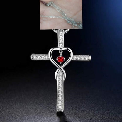 Infinity Love God We Trust Christian Cross Birthstone Crystal Pendant Necklace Colour Gems Zircon Heart Necklace Women Jewelry