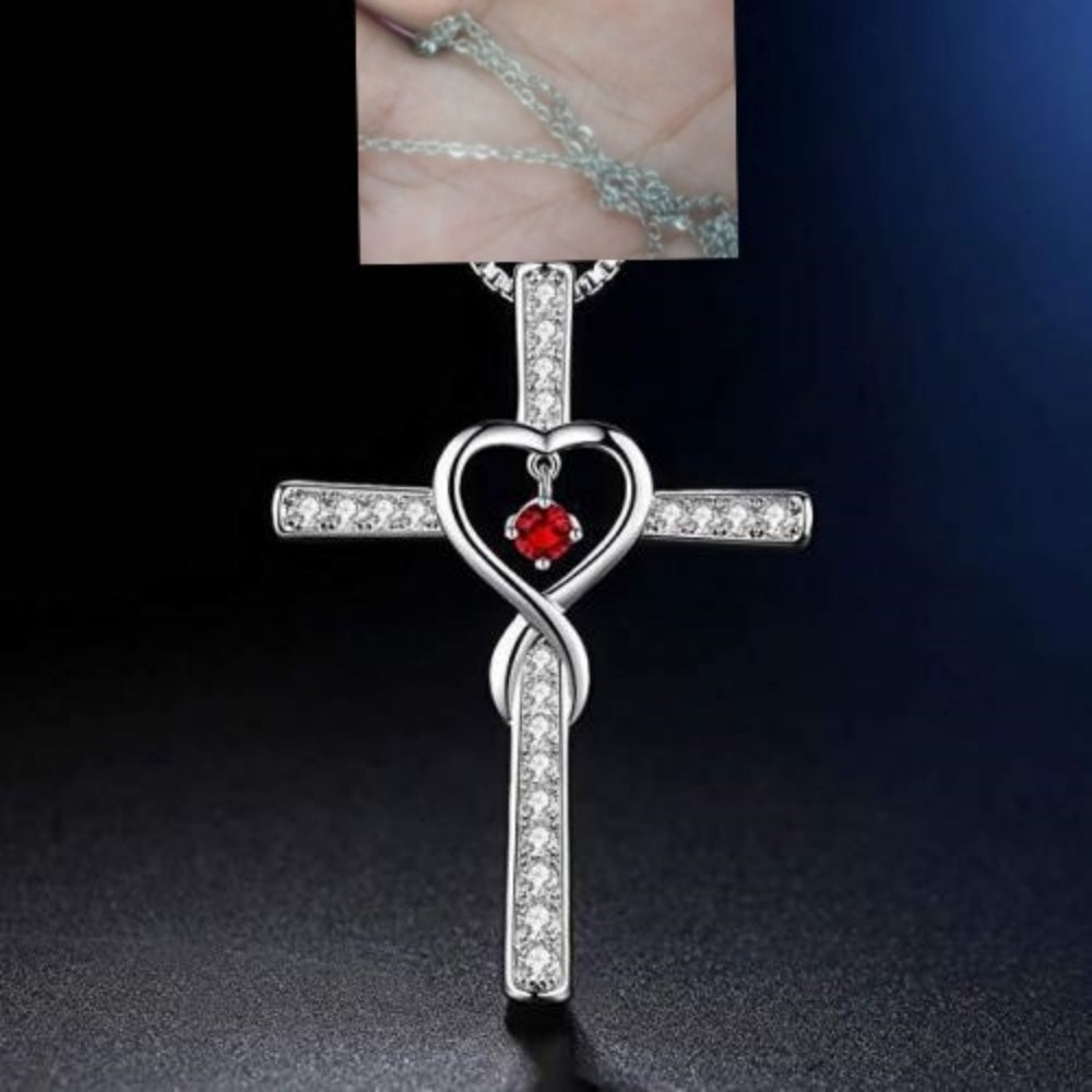 Infinity Love God We Trust Christian Cross Birthstone Crystal Pendant Necklace Colour Gems Zircon Heart Necklace Women Jewelry