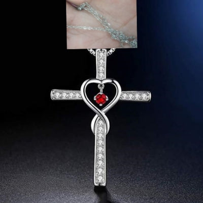 Infinity Love God We Trust Christian Cross Birthstone Crystal Pendant Necklace Colour Gems Zircon Heart Necklace Women Jewelry