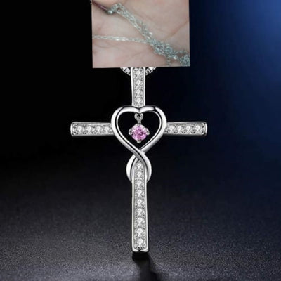 Infinity Love God We Trust Christian Cross Birthstone Crystal Pendant Necklace Colour Gems Zircon Heart Necklace Women Jewelry