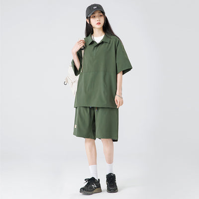 Ultra-thin Draping Ice Silk Polo Collar Men & Women Trendy Couple Suit