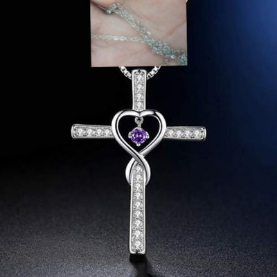 Infinity Love God We Trust Christian Cross Birthstone Crystal Pendant Necklace Colour Gems Zircon Heart Necklace Women Jewelry