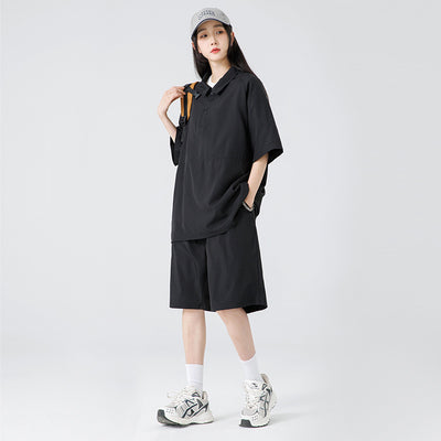 Ultra-thin Draping Ice Silk Polo Collar Men & Women Trendy Couple Suit