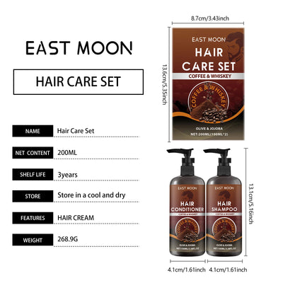 East Moon 1set Coffee Hair Care Set Whiskey Shampoo Conditioner Repair Frizz Split Ends Smooth Hair Nourish Scalp Massage Set