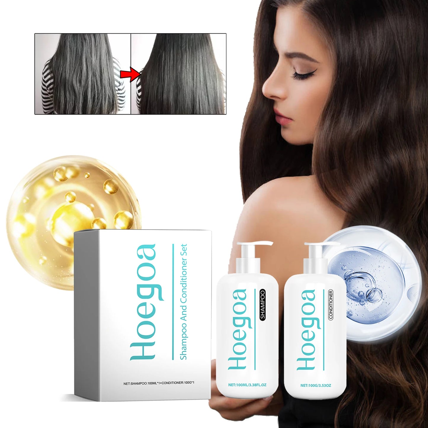 Hoegoa 1set Nourish Hair Care Shampoo Conditioner Set Improve Curly Smooth Hair Strengthen Roots Improve Frizz Hair Care Set