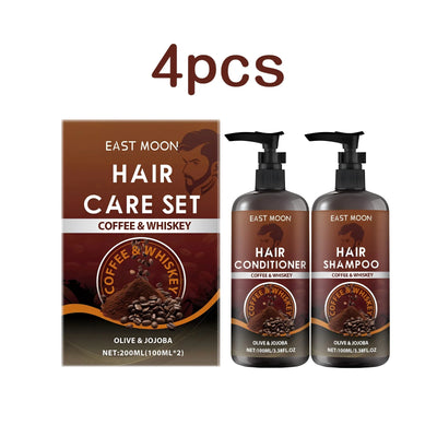 East Moon 1set Coffee Hair Care Set Whiskey Shampoo Conditioner Repair Frizz Split Ends Smooth Hair Nourish Scalp Massage Set