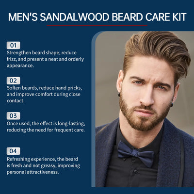 East Moon 1set Men Beard Care Kit Sandalwood Fragrance Moustache Growth Moisturizing Cleansing Improve Fluffy Beard Styling Set