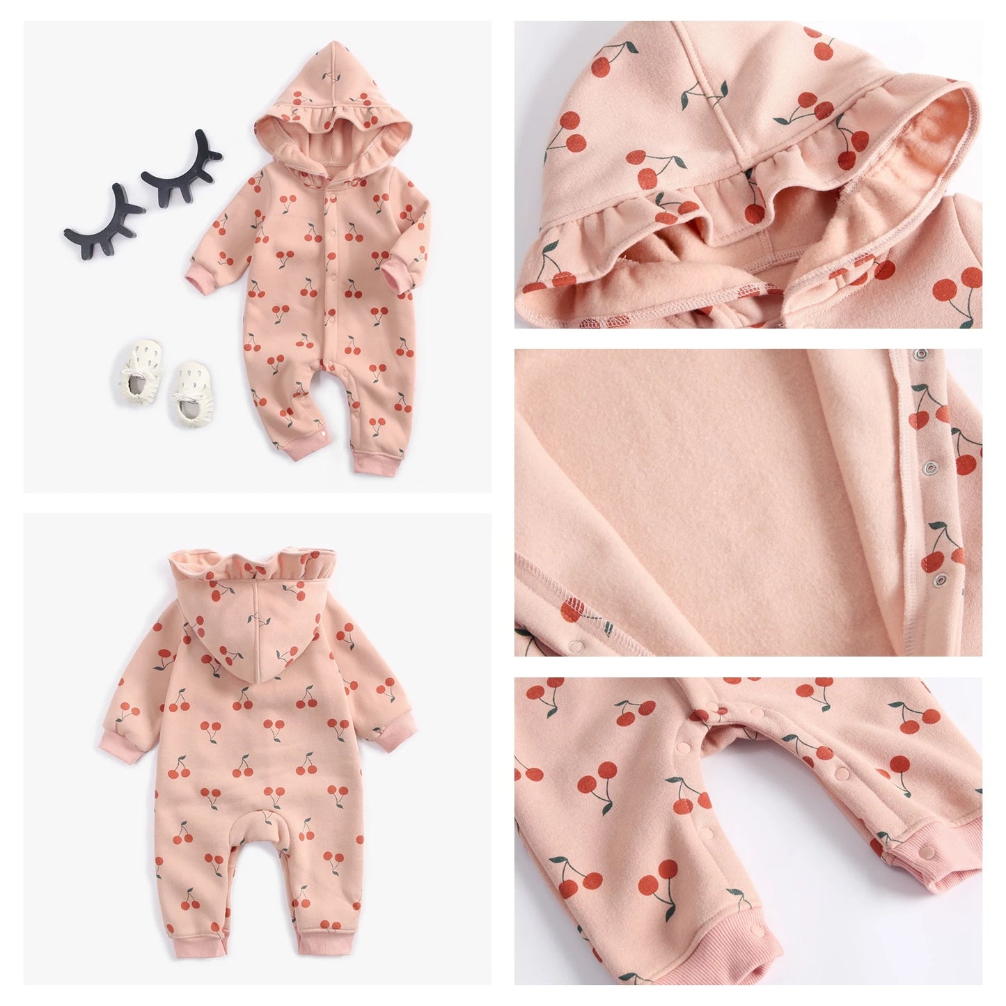 Sanlutoz Winter Long Sleeve Infants Jumpsuits Hooded Baby Girls Rompers Cute Toddler Clothing