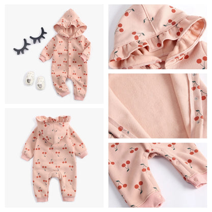 Sanlutoz Winter Long Sleeve Infants Jumpsuits Hooded Baby Girls Rompers Cute Toddler Clothing