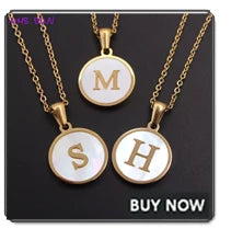 MHS.SUN Round Gold Color Initial Letter Necklace Shell Circle Pendant Necklaces For Women Men Stainless Steel Chain Jewelry Gift