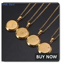 MHS.SUN Round Gold Color Initial Letter Necklace Shell Circle Pendant Necklaces For Women Men Stainless Steel Chain Jewelry Gift