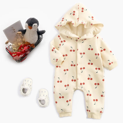 Sanlutoz Winter Long Sleeve Infants Jumpsuits Hooded Baby Girls Rompers Cute Toddler Clothing