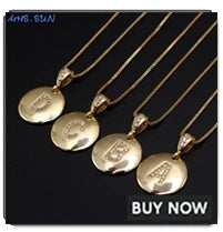 MHS.SUN Round Gold Color Initial Letter Necklace Shell Circle Pendant Necklaces For Women Men Stainless Steel Chain Jewelry Gift