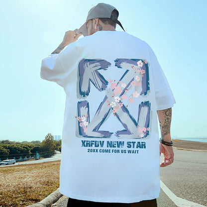 Fashion Brand Short Sleeve Men's Loose plus Size Oversize High Street Hip Hop Summer Pure Cotton Couple Wear Half Sleeve T-Shirt