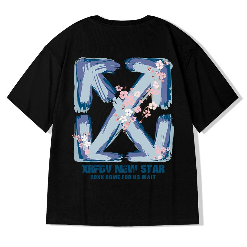 Fashion Brand Short Sleeve Men's Loose plus Size Oversize High Street Hip Hop Summer Pure Cotton Couple Wear Half Sleeve T-Shirt