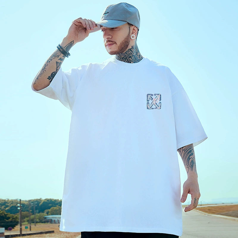 Fashion Brand Short Sleeve Men's Loose plus Size Oversize High Street Hip Hop Summer Pure Cotton Couple Wear Half Sleeve T-Shirt