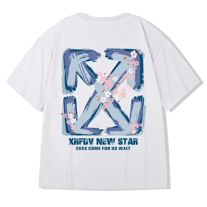 Fashion Brand Short Sleeve Men's Loose plus Size Oversize High Street Hip Hop Summer Pure Cotton Couple Wear Half Sleeve T-Shirt