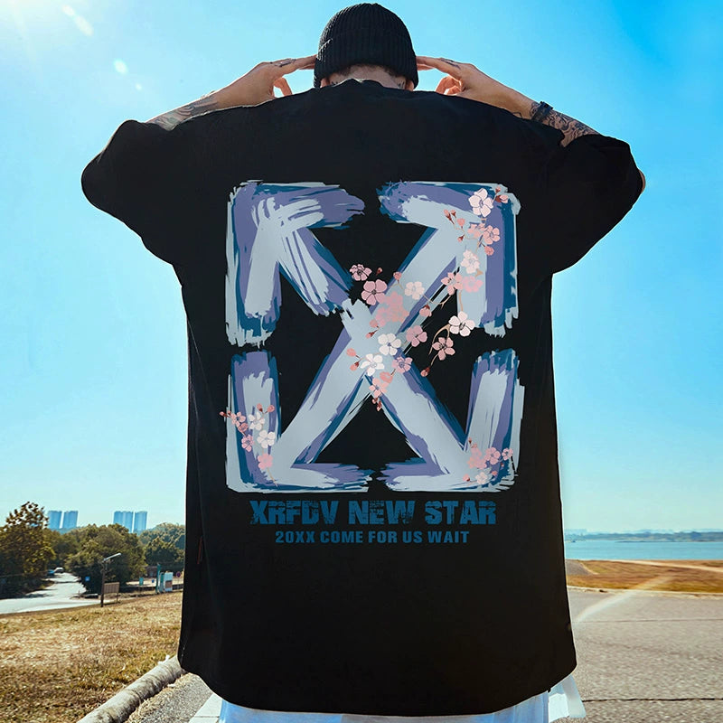 Fashion Brand Short Sleeve Men's Loose plus Size Oversize High Street Hip Hop Summer Pure Cotton Couple Wear Half Sleeve T-Shirt