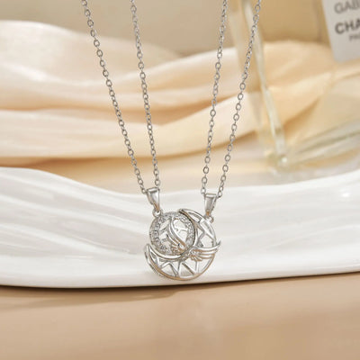 Couples Magnetic Necklaces Sun and Moon Angel Hug Heart Pendant Friendship Matching Necklaces for Birthdays Anniversaries