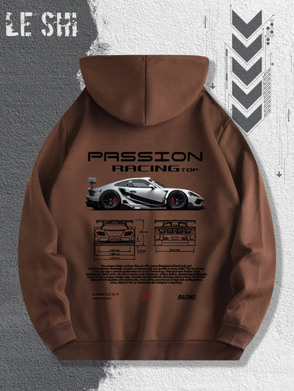 Men'S Passionate Racing Graphic Hoodie Featuring Race Cars and Sports Car Illustrations, Perfect for Everyday Wear