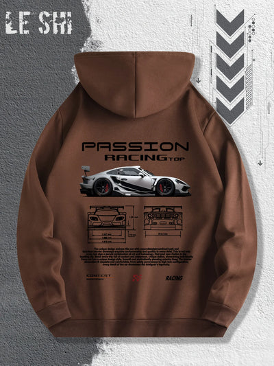 Men'S Passionate Racing Graphic Hoodie Featuring Race Cars and Sports Car Illustrations, Perfect for Everyday Wear