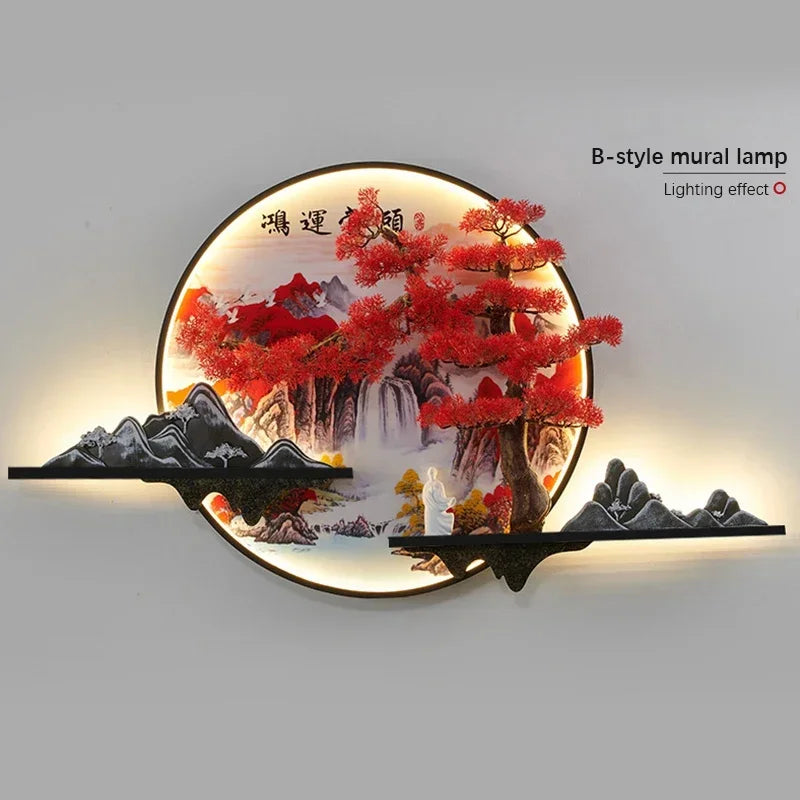 GISELLE Modern Picture Wall Light LED Chinese Creative Landscape Pine Mural Lamp For Home Living Room Study Bedroom Decor