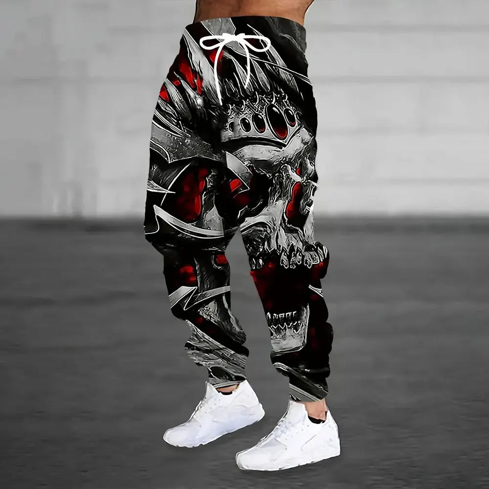 Men'S Loose Casual Pocket Drawstring Sweatpants Winter New Thick Warm Fashion Skull And Sickle Print Pants Men'S Tracksuit Pants