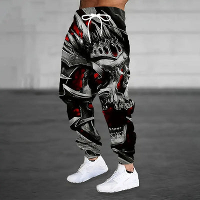 Men'S Loose Casual Pocket Drawstring Sweatpants Winter New Thick Warm Fashion Skull And Sickle Print Pants Men'S Tracksuit Pants