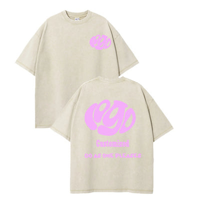 Customized logo T-shirt, handmade image oversized T-shirt, heavy washed retro T-shirt, hip-hop style casual wear, 100% pure cott