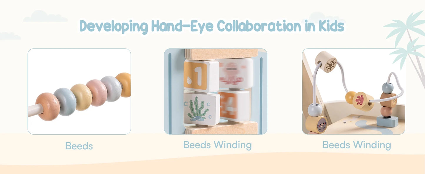 Robotime Robud Wooden Baby Walker Baby Push Along Activity Walkers with Wheels Multifunctional Baby Walker Gift for Boy Grils