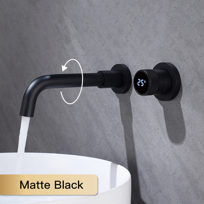 Black brass bathroom faucet Hidden intelligent digital display design Single handle 2 hole Cold & Hot dual-control basin faucet
