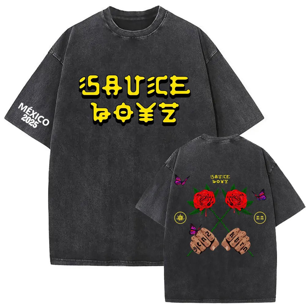 Limited Rapper Eladio Carrion Album Cover Washed Vintage T-shirt Summer Men Women Hip Hop Oversized Street Crewneck T Shirt Tops