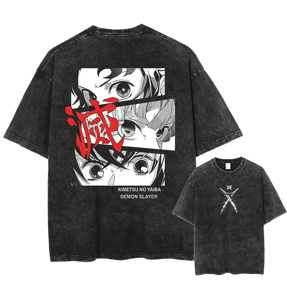 Demon Slayer Uzui Tengen Anime T Shirt Men Cotton Vintage Washed Tshirt Women Oversized Harajuku Streetwear Tshirt Casual Tops