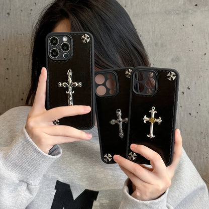 Luxurious Three-dimensional Cross Kroxin PU Leather Printed Grand Phone Case for iPhone 16 15 14 Plus 13Pro Max Protective Cover