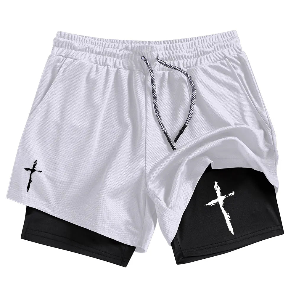 Men Performance Shorts Cross Print Summer Basketball Gym Shorts Summer Sports Fitness Workout Jogging Running Short Pants