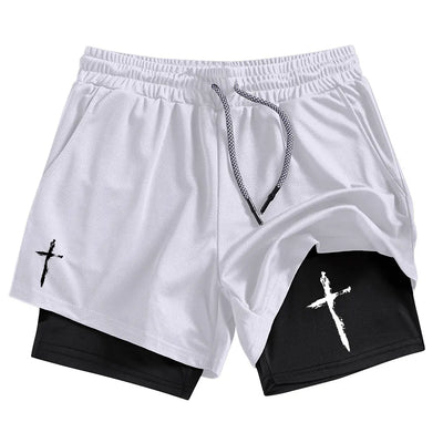 Men Performance Shorts Cross Print Summer Basketball Gym Shorts Summer Sports Fitness Workout Jogging Running Short Pants