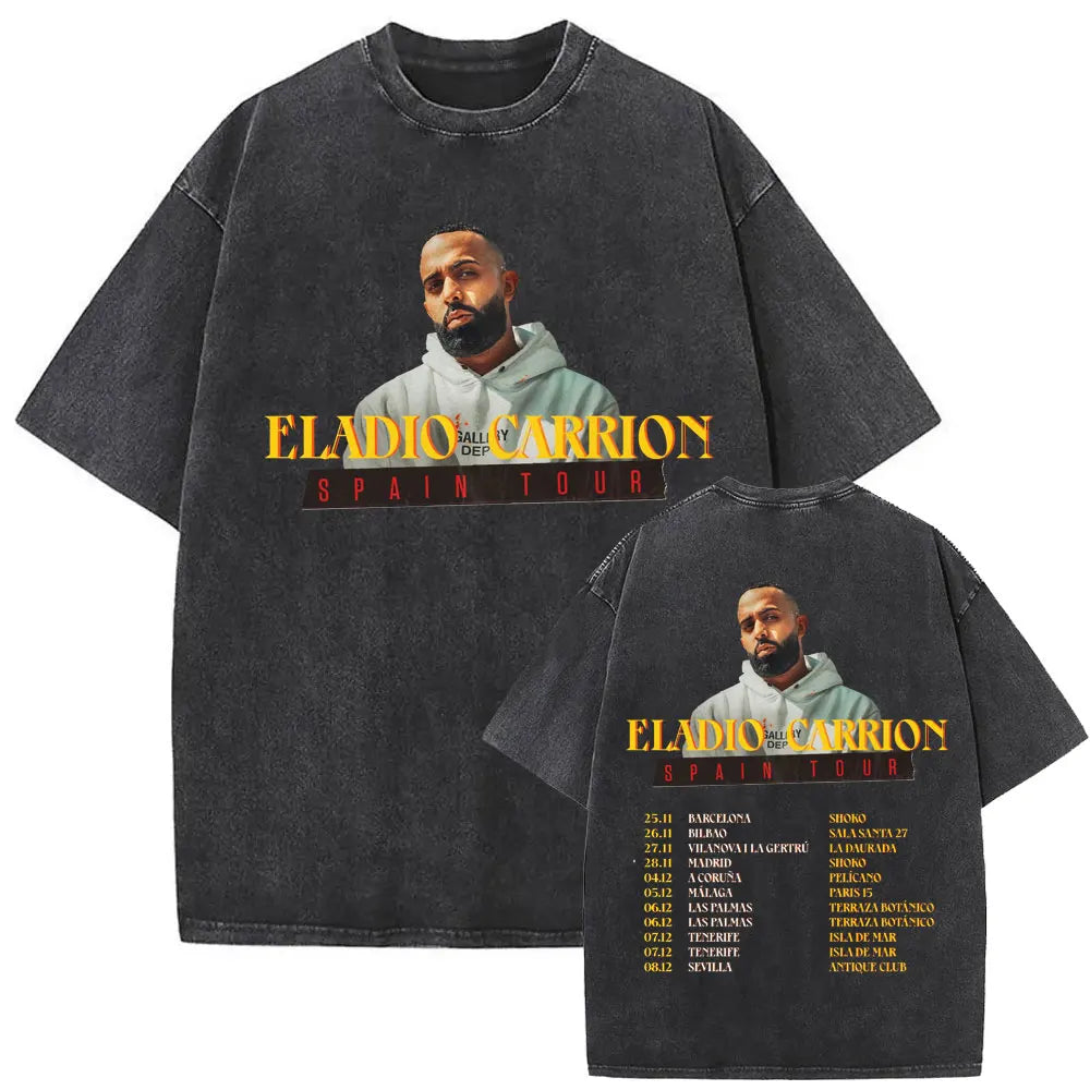 Limited Rapper Eladio Carrion Album Cover Washed Vintage T-shirt Summer Men Women Hip Hop Oversized Street Crewneck T Shirt Tops