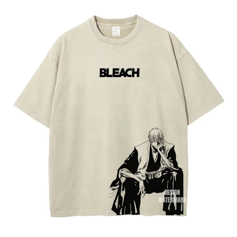 Anime Zaraki Kenpachi T Shirts Oversized Vintage Washed B-Bleach T-shirt Manga Kurosaki Ichigo T Shirt Renji Uryuu Tops Tees Man