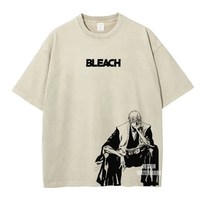 Anime Zaraki Kenpachi T Shirts Oversized Vintage Washed B-Bleach T-shirt Manga Kurosaki Ichigo T Shirt Renji Uryuu Tops Tees Man