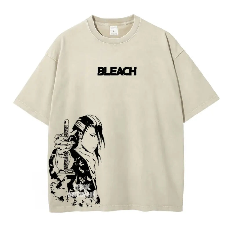 Anime Zaraki Kenpachi T Shirts Oversized Vintage Washed B-Bleach T-shirt Manga Kurosaki Ichigo T Shirt Renji Uryuu Tops Tees Man